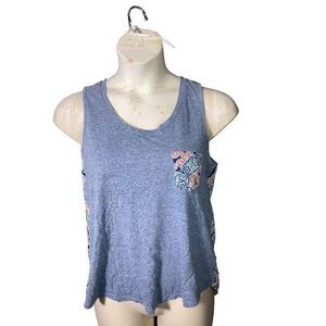 Liberty Love Women's Sheer‎ Geometric Back High Low Tank Blue Red Top Size L